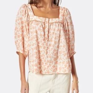 JOIE Leroye Short Sleeve Cotton Top Porcelain Multi Women’s Sz XL NWT